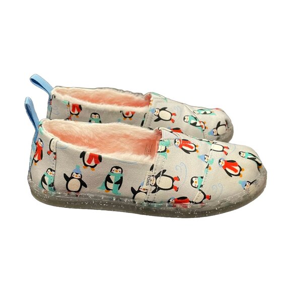 Kids Penguin Print Slip-On Shoes — Faux Fur Lined — TOMS Size 1 NWOT - Picture 3 of 8